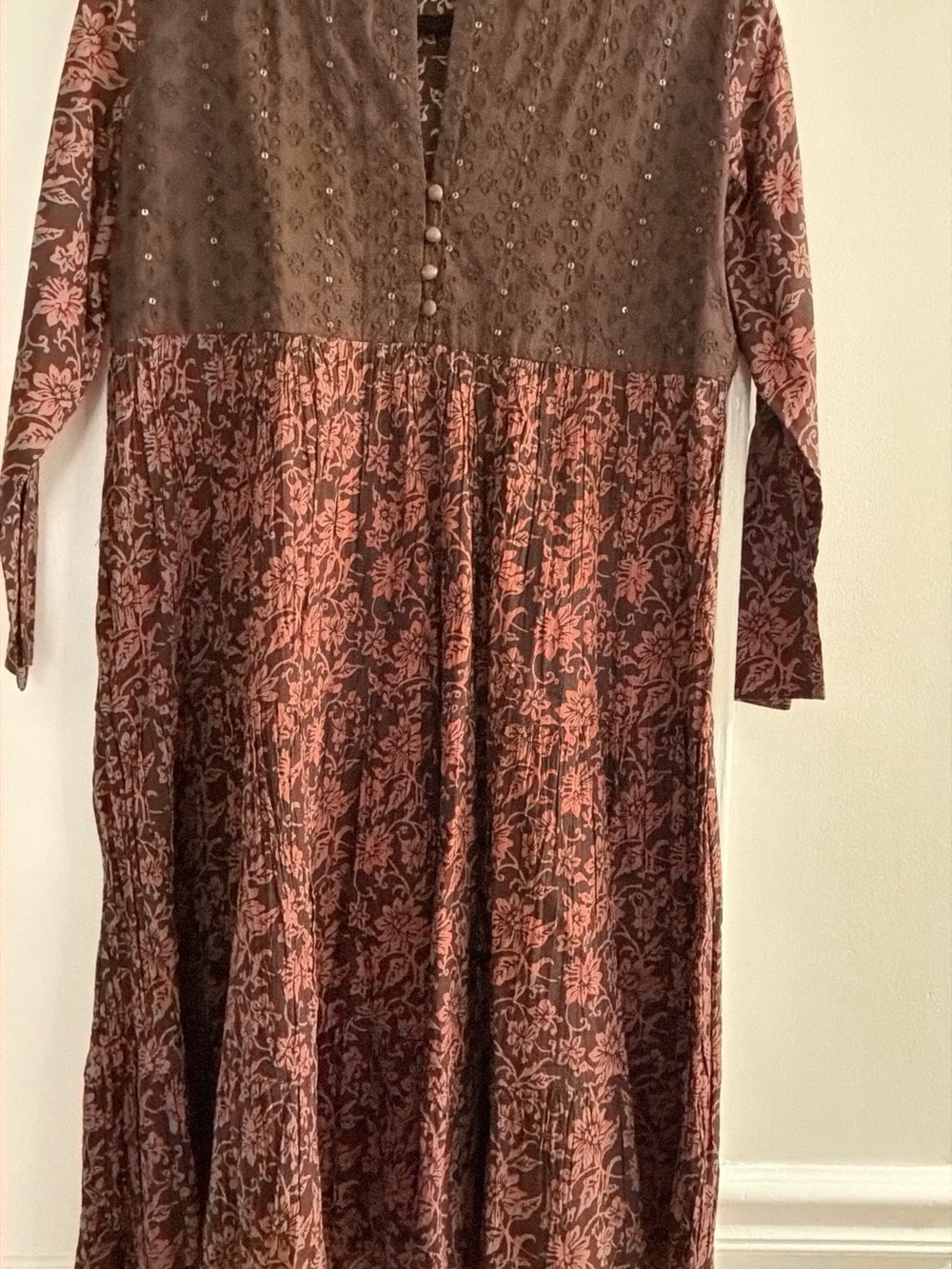 Bohemian Floral Long Sleeve tunic/ Dress - Rust/Pink